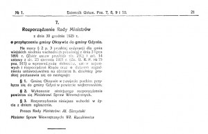 Rozporządzenie włączające Oksywie w granice Gdyni   fot. Dziennik Ustaw 1925